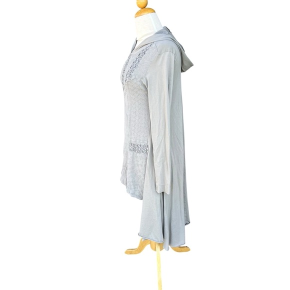 Free People Hooded High Low Tunic Dress Embroidered Drapey Hem Gray Small GUC - Picture 3 of 16